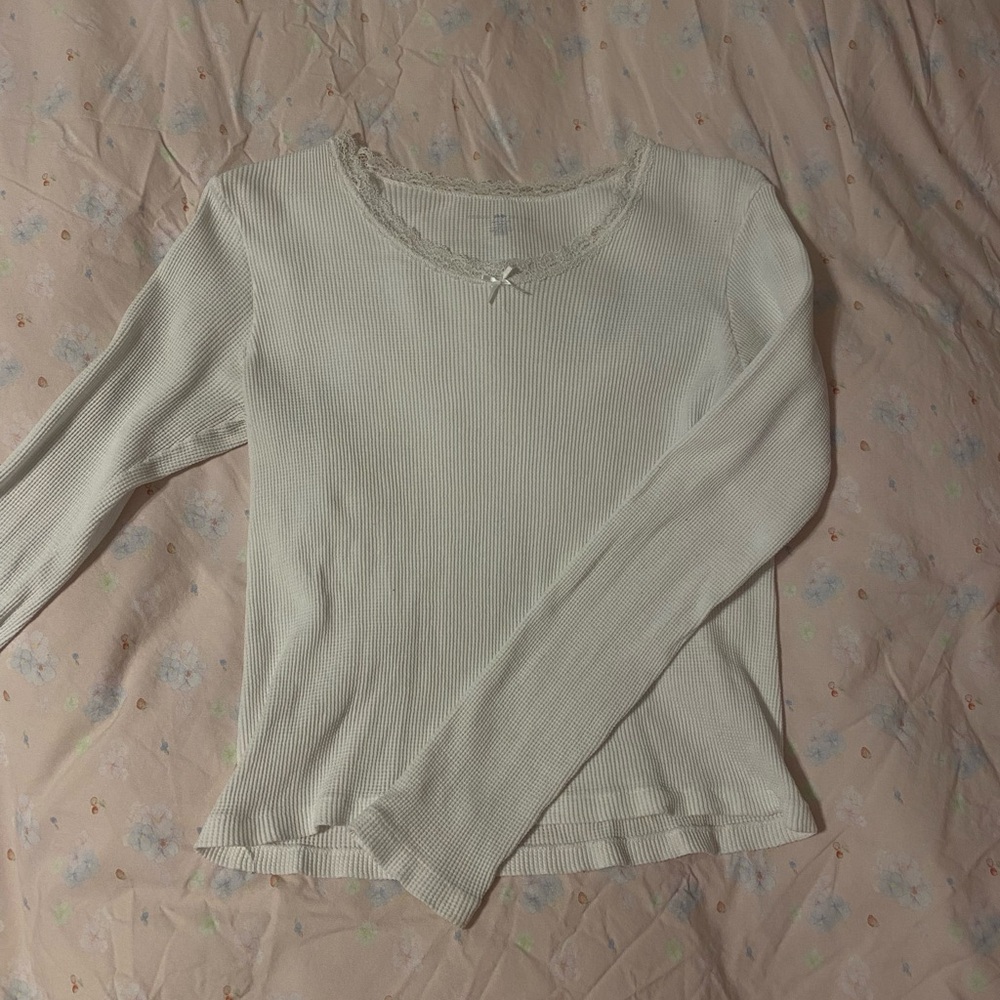Brandy Melville Waffle Tee w/ Lace Trim